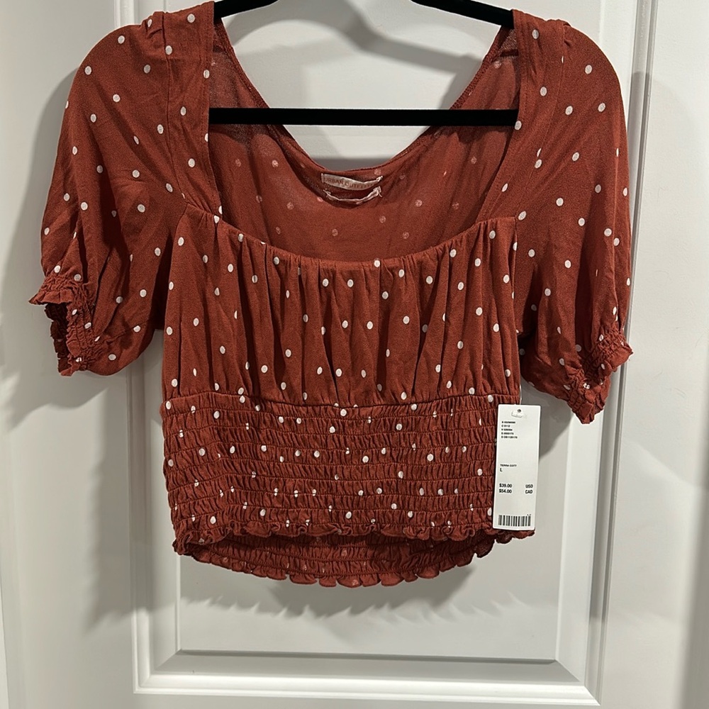 NWT Urban Outfitters Terra Cotta Smocked Waist Cap Sleeve Top Size Medium - Picture 1 of 6